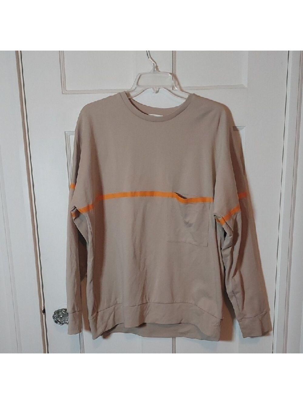 COS Men's Beige and Orange Stripe Sweatshirt With Pocket Size Large